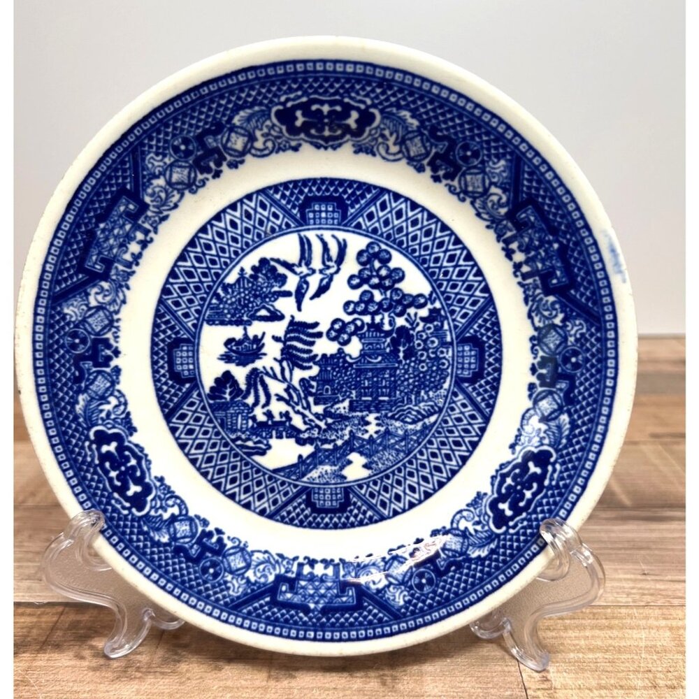Vintage Willow Blue & White Salad Plate By Royal China Underglaze 6" Diameter
